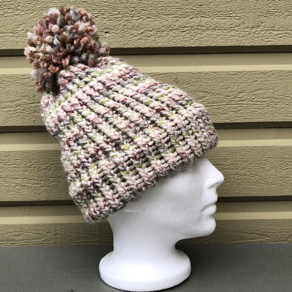 Handmade NEW Knit Hat with beautiful colours. Adult size.